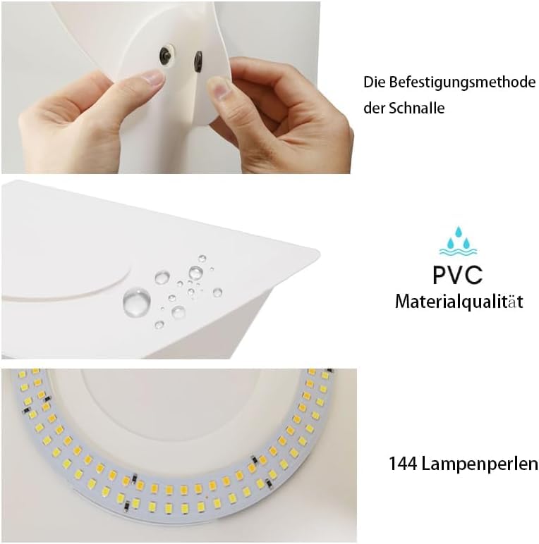 Scatola fotografica pieghevole 20 x 20 cm, 5500 K, set con 3 luci a colori regolabili con illuminazione a 144 LED e 6 sfondi fotografici del prodotto, per gioielli e fotografia di piccole parti