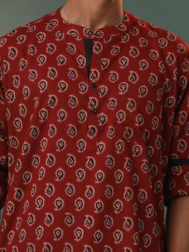 Shvaas By Vastramay Men's Ajrak Cotton Short Kurta - Image 6
