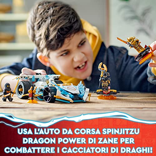 NINJAGO Auto da Corsa Spinjitzu Dragon Power di Zane, Macchina Giocattolo e 4 Minifigure, Giochi per Bambini e Bambine da 7 Anni in su, Veicolo con Funzione di Rotazione 71791 - Lego - Immagine 3