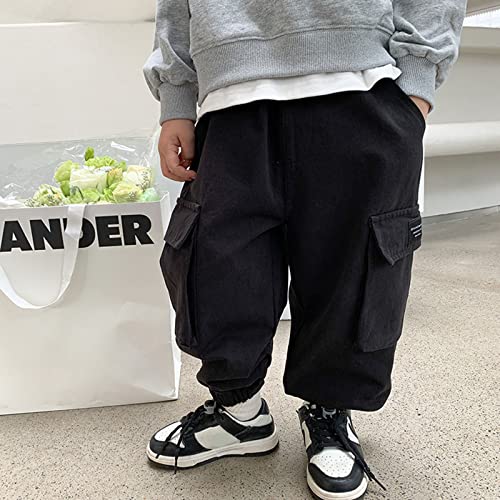 Kids Toddler Boys Solid Color Pants Hip Hop Pants Elastic Waist Casual Loose Pants with Pockets (Black, 2-3 Years)2