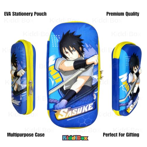 Image of KiddiBox Anime Pencil Box for Kids | 3D EVA Hardtop Zipper Case with Mesh Pocket | Durable Stationery Pouch for School Students, Pencil Pouch for Boys & Girls - Blue & Yellow