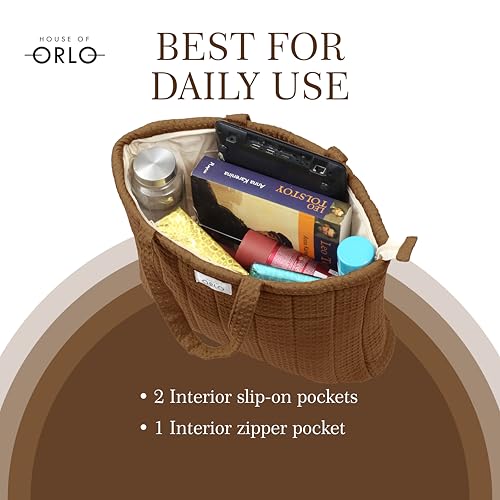 Image of Premium Cotton Waffle Quilted Tote Bag, Large Spacious Handbag for College, Office, Work, Travel, Shopping & Daily Use