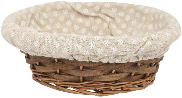 Back to Earth HomeStop Oval Wooden Basket with Printed Cloth (24 cm, Brown)