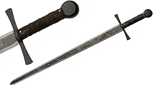 SZCO Supplies 40.5” Hand Forged Carbon Steel Rustic Broad Sword with Leather Wrapped Handle, Black/Brown (901132)