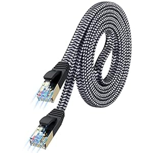 Cat 7 Ethernet Cable: Nylon Braided Flat High Speed Internet Cable LAN Cable Shielded Fast and Stable Ethernet Cord for Home and Office -6.6FT