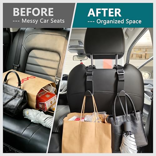 Image of Amooca Headrest Hooks for Car Adjustable 4 Pack Vehicle Seat Back Organizer Storage Hanger Holder for Purse Bags Universal Fit Clip Black