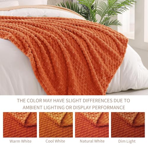 Image of Exclusivo Mezcla Large 3D Fleece Throw Blanket for Couch, Burnt Orange | Extra Soft Fuzzy Plush Lightweight Throws, Cozy Fluffy Decorative Blankets for All Seasons, 50x70 Inches