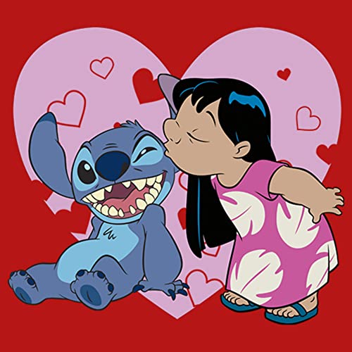 Disney Stitch Lilo and Valentines Kisses Girl's Solid Crew Tee2