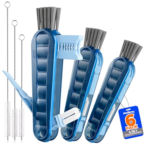 Image of Holikme 6 Pack 4 in 1 Cup Lid Cleaning Brush 3 Straws Bottle Brush,Navy | 4 in 1 Cup Lid Cleaning Brush Multifunctional Bottle Brush, Silicone Cup Lid Gap Cleaner, Bristle Crevice Cleaning Brush