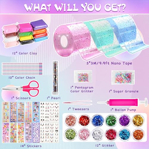 Nano Tape Bubble Kit für Kinder - 67 Pcs DIY Nano Tape Bubble Set, Squishy Spielzeug Bastelset, Super elastische Nano Klebebänder für Stressabbau und Spaß, Fidget Toys and Party Favors Geschenke