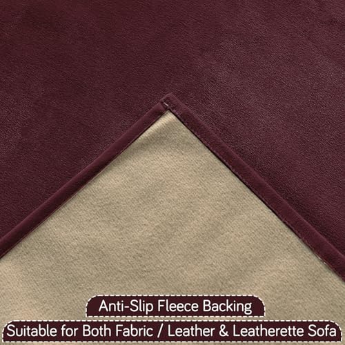 Image of HOKIPO Sofa Cover Mat with Tassel for 1 /2 /3 Seater & L Shape Sofa | DIY Sofa Cover Set | Dyed Holland Velvet | 'TasselTone Series' 70(W) x 180(L) cm |Wine Red (IN-1109-MRN)