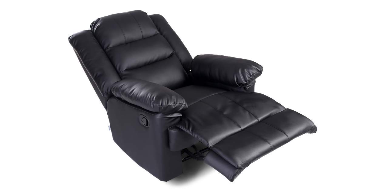 Loxley Leather Recliner Armchair Sofa Home Lounge Chair Reclining Gaming (Black) Buy Online in