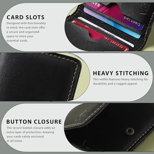 Image of VEMILIO Vegan Leather Card Holder Wallet for Men & Women | Slim Bi-Fold Design | RFID Protected | Button Closure | 3-4 Card Slots | Durable & Travel-Friendly (Green