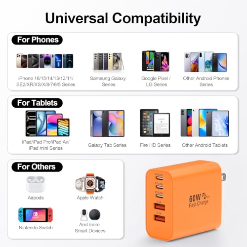 Image of USB C Charger Block, 60W 5-Port Type C Charger Fast Charging Blocks