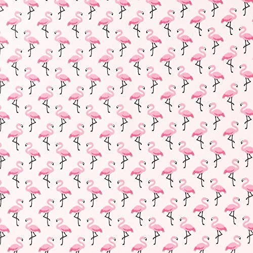 Tissu Coton Enduit Flamants roses sur fond Ecru - Par 50 cm