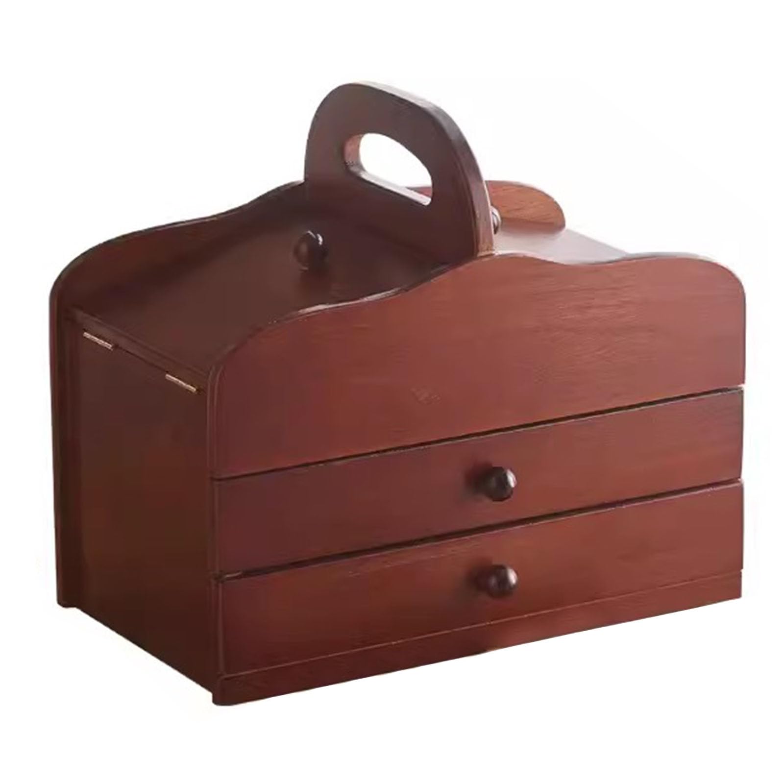 Näh-Aufbewahrungsbox Aus Holz, Tragbarer Nähkorb Zur Aufbewahrung Von Garnspulen, Mit Organizer-Fächern, 2 Schubladen, DIY-Nähzubehör-Zubehör (Leere Box)