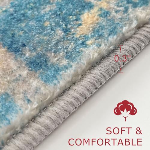 KOZYFLY Modern Abstract 3x5 Area Rug Washable Bedroom Rug Throw Entry Mat Non-Slip Stain Resistant Carpet Dining Room Rug with Soft Low Pile for Living Room Kitchen Office, Turquoise/Beige/Grey/Yellow