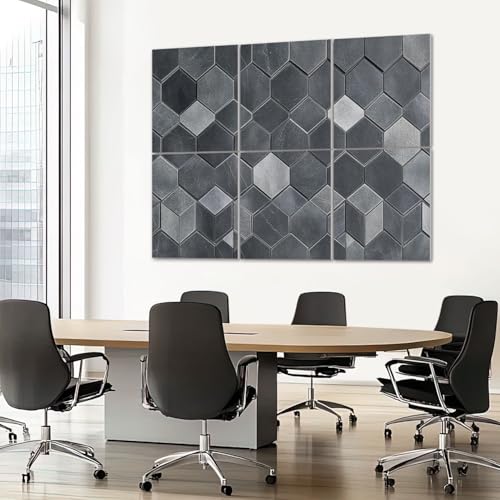 6 Pack Paneles Acústicos Artísticos Paneles Geométricos Hexagonales Gris Oscuro 3D Textura de Piedra Autoadhesivos para Estudios de Grabación Oficina 72"x48" miniatura 7