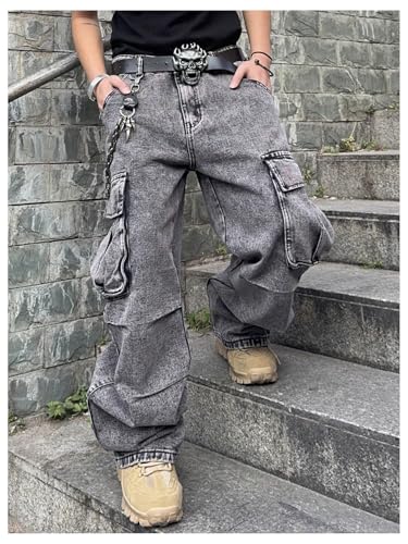 SOLY HUX Men's Cargo Jeans Casual Wide Leg Hip Hop Baggy Denim Pants Y2k Streetwear2