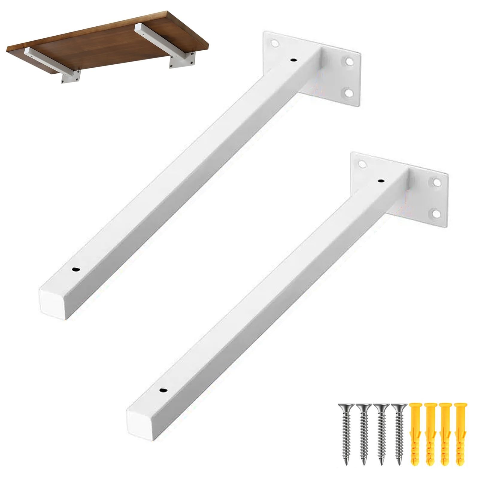 Confezione da 2 staffe per mensole galleggianti resistenti, supporti da parete in metallo industriale per decorazioni fai da te per la casa in stile fattoria, include viti, finitura bianca
