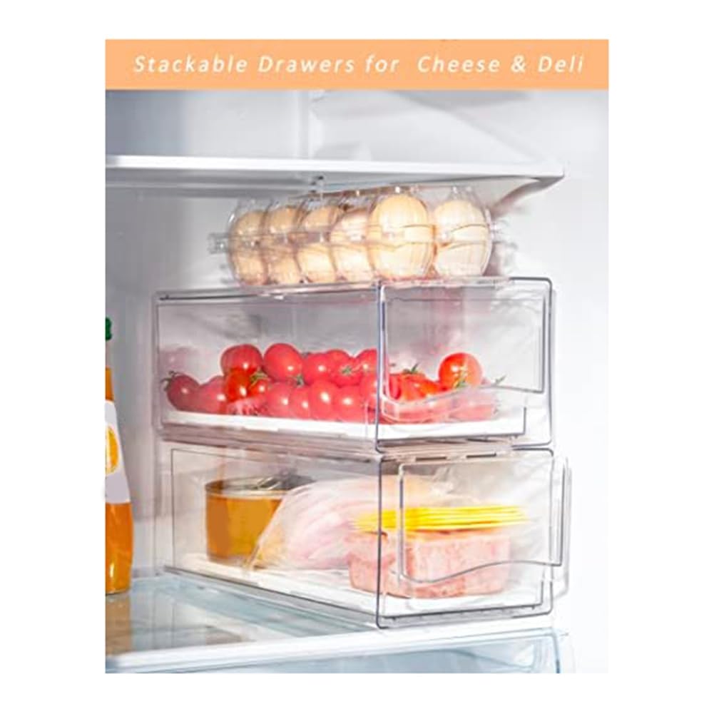 yksiahfi Refrigerator Organizer Bins with Pull Out Drawers Fridge Produce Drawer Set for Save Vertical Space Easy to Use - Image 2