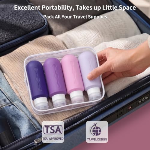 Image of Gemice Travel Bottles for Toiletries, Tsa Approved Travel 6oz Size Containers with Clear Bag, BPA Free Leak Proof Travel Tubs Refillable Liquid Travel Accessories for Cometic Shampoo Lotion