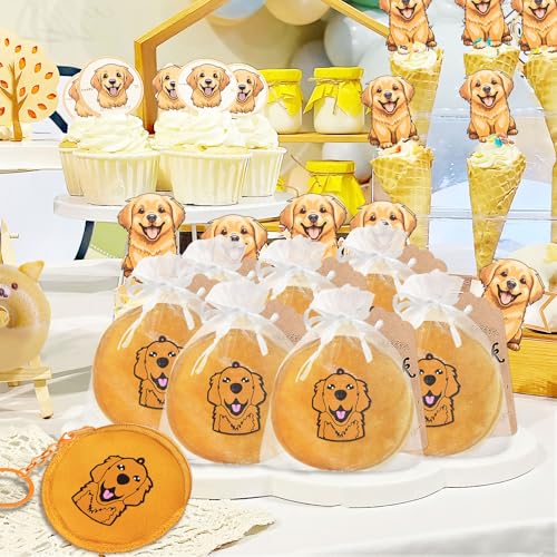 12 Pack Golden Retriever Coin Purse with Zipper Keychain,Wallet Bag Party Favors for Birthday Party Decoration, Animal Themed Baby Shower, School Carnival Rewards, Travel, Classroom Prize3