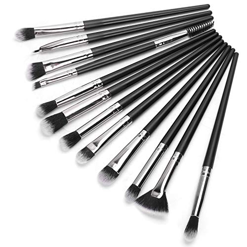 Juego de Pinceles de Maquillaje de 12 Piezas, Juego de Herramientas de Maquillaje, Sombra de Ojos, Cejas, Polvos, Rubor, Cara, Labios, Brocha de Base, Kit de Herramientas