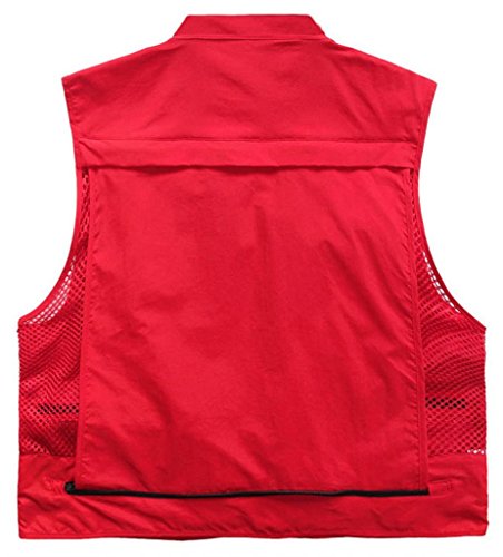 Men's Mesh Fishing Vest Multi Pockets Photography Outdoor Jacket (Red, M-US)2