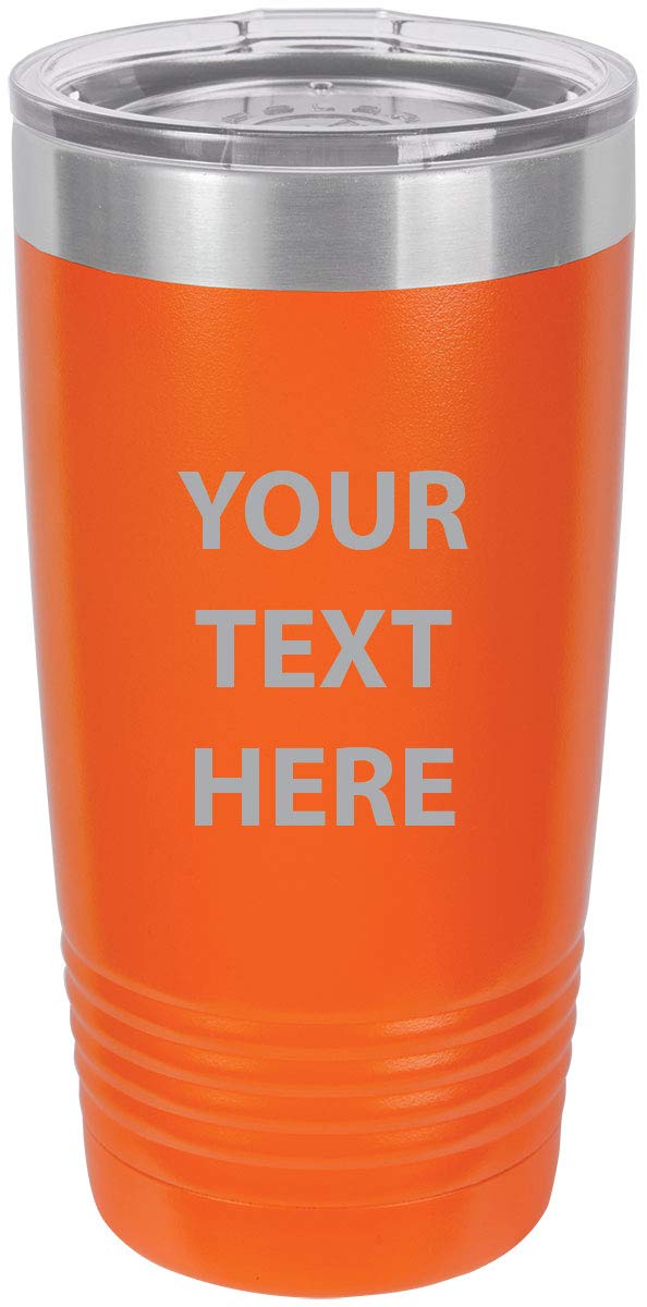 Personalized Add Your Custom Text Insulated Stainless Steel Tumbler 20 Oz Travel Coffee Double-Walled Travelling Car Truck Mug Customizable (Orange)