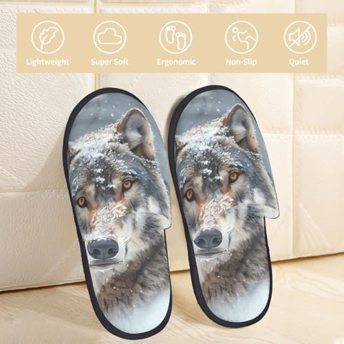 Majestic Snowy Wolf Print House Slippers For Women And Men,Soft Slippers With Memory Foam,Non-Slip Indoor Home Shoes2