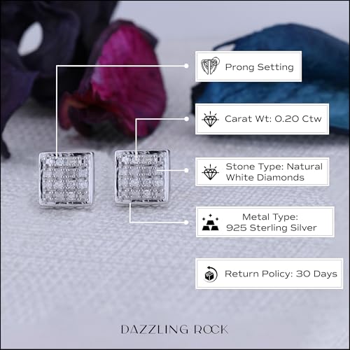 Dazzlingrock Collection 0.20 Carat (ctw) Round White Diamond 7.5mm Square Hip Hop Iced Out Studs in 925 Sterling Silver, Unisex Design Ladies, Mens Real Diamond Earrings4