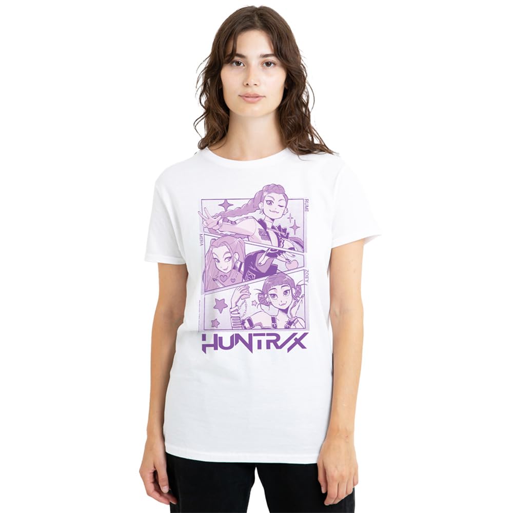 K-Pop Demon Hunters - Huntrix Huntr/X Manga Panels Trio Ladies T Shirt, White, Small