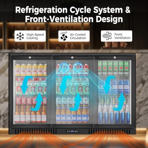 Image of Back Bar Cooler with 3 Glass Door, 11.2 Cu.Ft Commercial Beverage Fridge, Under Counter Display Refrigerator with Safety Lock for Beer, Soda, Wine, Built-In /Freestanding for Bar Store Restaurant