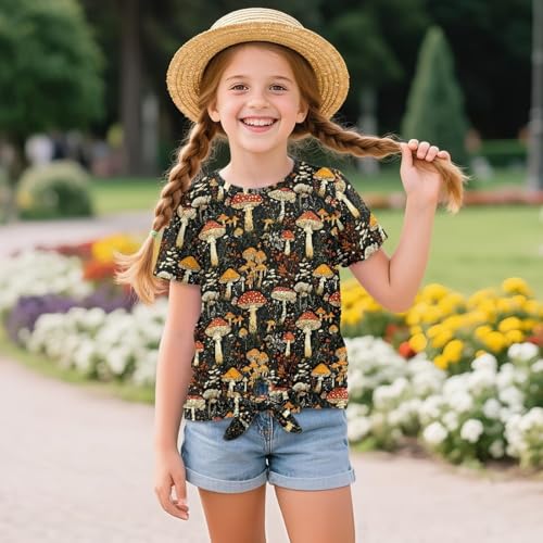 Girls Tie Knot Front Tops Breathable Short Sleeves Crewneck T-Shirts for Tourism Atheletic Age 5-12 Years4