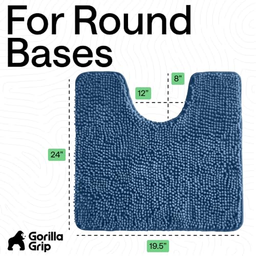 Image of GORILLA GRIP Plush Absorbent Shaggy Chenille Bath Rug Mat for Oval Toilet Base with Rubber Backing, Machine Washable Rugs, Soft Microfiber Contour Mats for Toilets, Quick Dry, Bathroom Decor, Blue