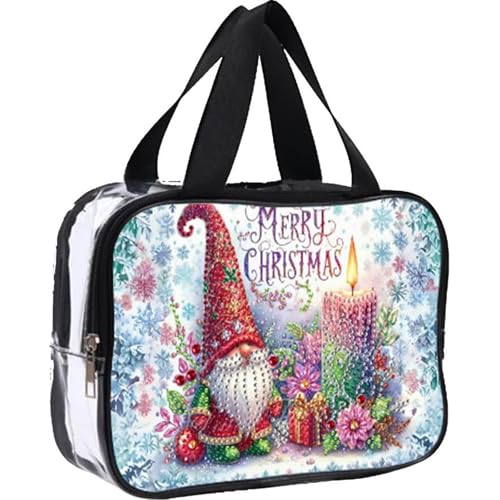 Gnome Theme Diamond Art Painting Handbag Zipper, Creative Rhinestone Handbag Zipper Closure,Crystal Rhinestone Cosmetic Bag Large Capacity Storage Pack for Cash Carry Daily Use Travel