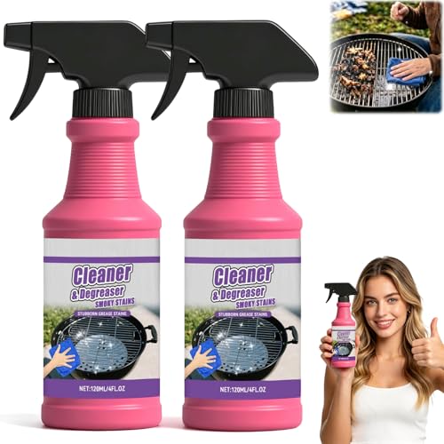 2Pcs Fast-Acting Heavy-Duty Grill Degreaser Spray New 120 ML BBQ Heavy Duty Degreaser Grill Cleaner Spray Powerful No-Scrub Oven & Kitchen Cleaner for Grills Stovetops & Pans