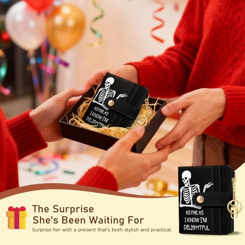 Image of Jogjam Rfid Women Wallet, Small Slim Thin Credit Card Wallet, PU Leather Bifold Cash Wallet, Zipper Coin Pocket & ID Window, Female Ladies Teen Girls Girly Gifts, Funny Skull Skeleton, Modern