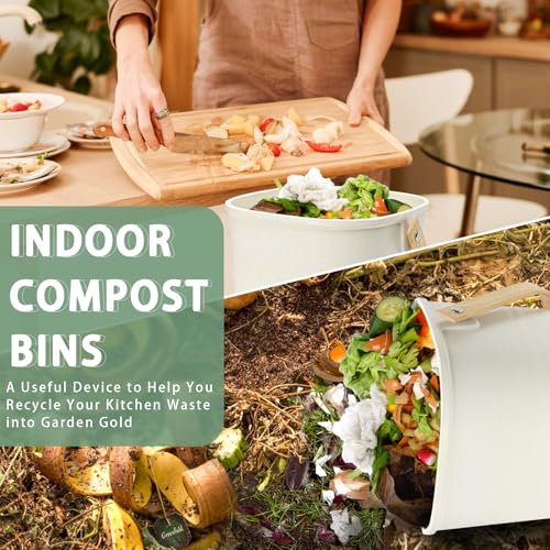 Image of Vipush Compost Bin Kitchen Countertop Compost Bin with lid - Small Compost Bin Made of Sustainable Bamboo Fiber Includes Charcoal Filter, Beige