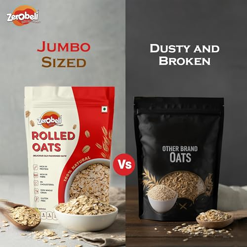 Image of Zerobeli Rolled Oats 1kg | 100% Natural & Wholegrain | High Protein & Fiber | Heart Healthy Breakfast Cereal | No Added Sugar | Ideal for Weight Management, Smoothies, Overnight Oats & Baking Recipes