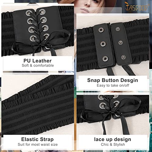 JASGOOD Women Wide Elastic Belt Lace-up Waist Belt,Tied Costume Corset Waist Belt for Dress3