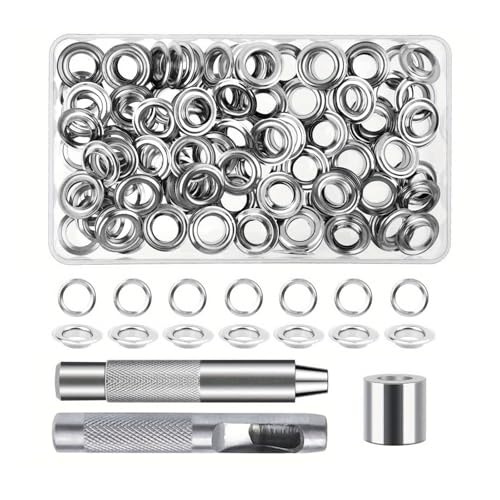 Generisch 6mm Ösen Werkzeug Kit 100 PCS Silber Metall Ösenzange Set Ösen-Set für DIY Clothing Leder Zelt wasserdichte Plane Vorhänge