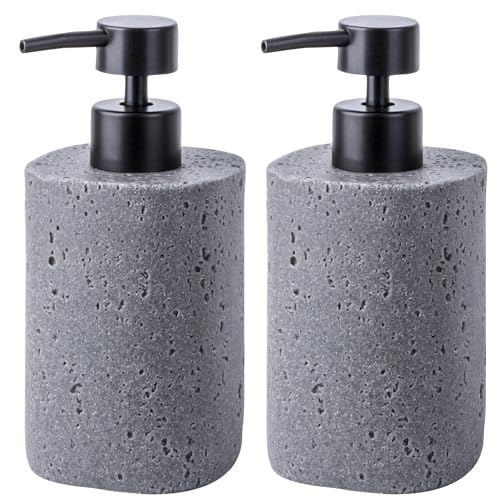 Clasin Home 2 Pack Gray Resin Soap Dispensers, Refillable Liquid
