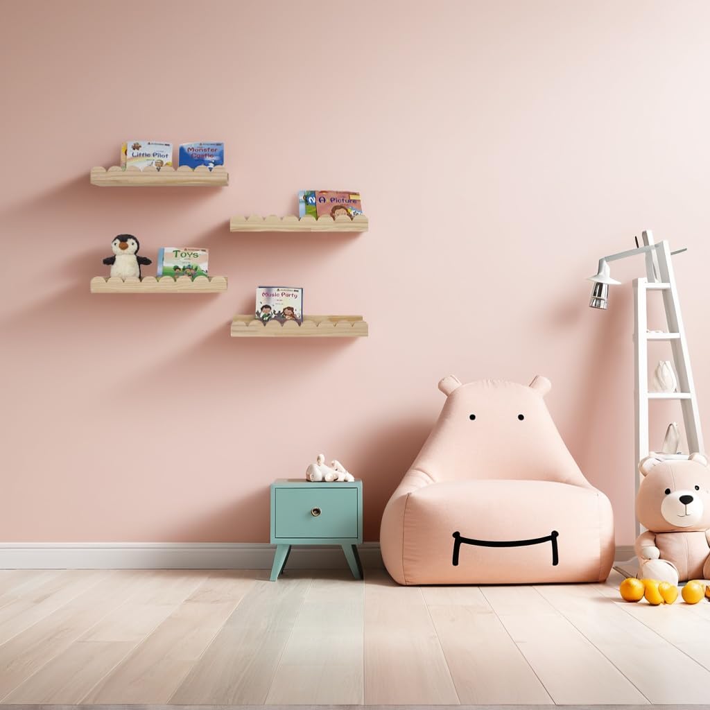 Estantes festoneados para guardería, estantes de pared para libros de pared para dormitorio, niños, estantería de guardería para pared, juego de 4, estantes flotantes para libros de