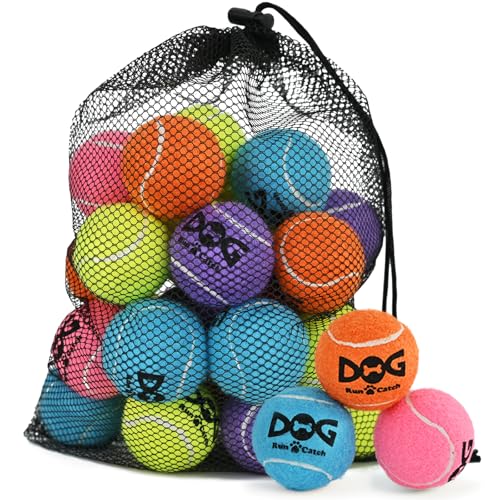 INSUM Small Tennis Balls for Dogs - 20 Pack Squeaky Dog Balls Toys with Mesh Bag, SGS Certified, Durable Non-Toxic, Built in Squeaker, Small Breeds