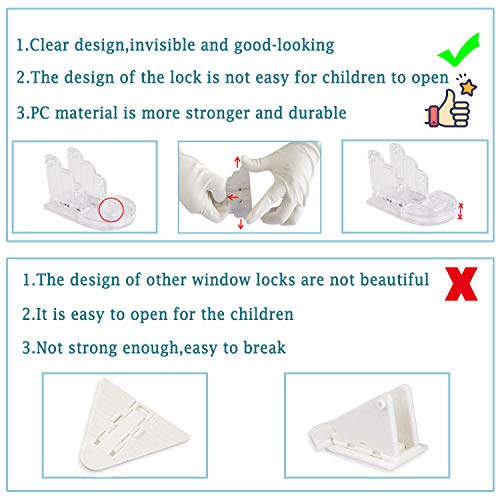 Sliding Door Locks for Child Safety, TUSUNNY Baby Proofing Window Locks, Childproof Locks for Closet, Shower,Wardrobe, Childproof Cupboard Kitchen Cabinet Glass Doors with No Screws or Drills(4Packs)