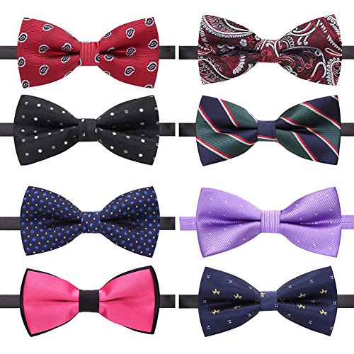 Image of AUSKY 8 PACKS Elegant Adjustable Pre-tied Bow Ties for Men Boys (1&4&5&6&8 Pack for option)