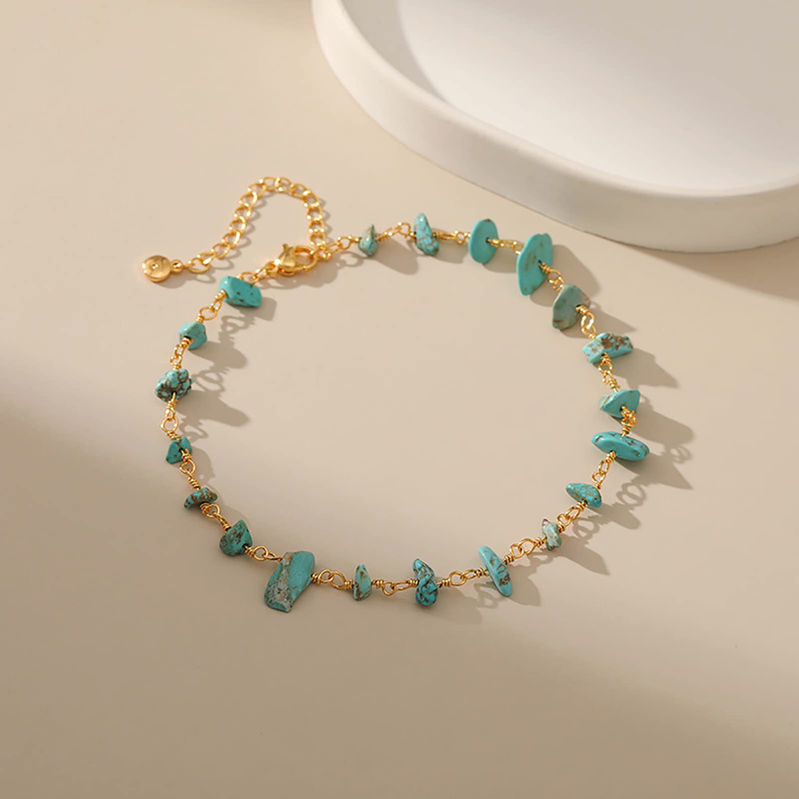 Turquoise Anklets for Women 18 Gold Plated Dainty Turquoise Gold Ankle Bracelets for Women, Adjustable, Handmade Anklets 2