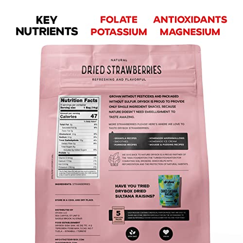 Drybox Dried Strawberries No Sugar Added, 5 PORTION SNACK PACKS Sliced Strawberry Chips Dehydrated Fruit Snack, All Natural non-GMO Unsweetened Gluten Free, 5 oz per pack, 5 Packs - Thumbnail 6
